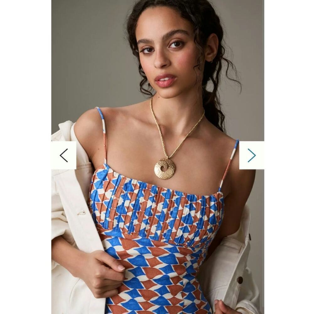 NWT Anthropologie Ophelia Sleeveless Linen Slim Mini Dress Maeve Size 12 Blue - Picture 3 of 14
